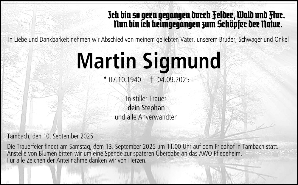  Traueranzeige für Martin Sigmund vom 10.09.2025 aus Neue Presse Coburg