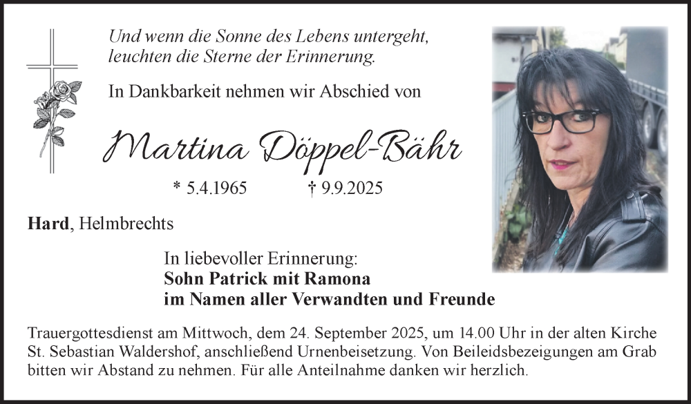  Traueranzeige für Martina Döppel-Bähr vom 20.09.2025 aus Frankenpost