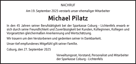Traueranzeige von Michael Pilatz von Neue Presse Coburg