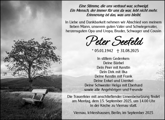 Traueranzeige von Peter Seefeld von Südthüringer Presse