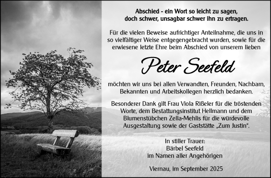Traueranzeige von Peter Seefeld von Südthüringer Presse