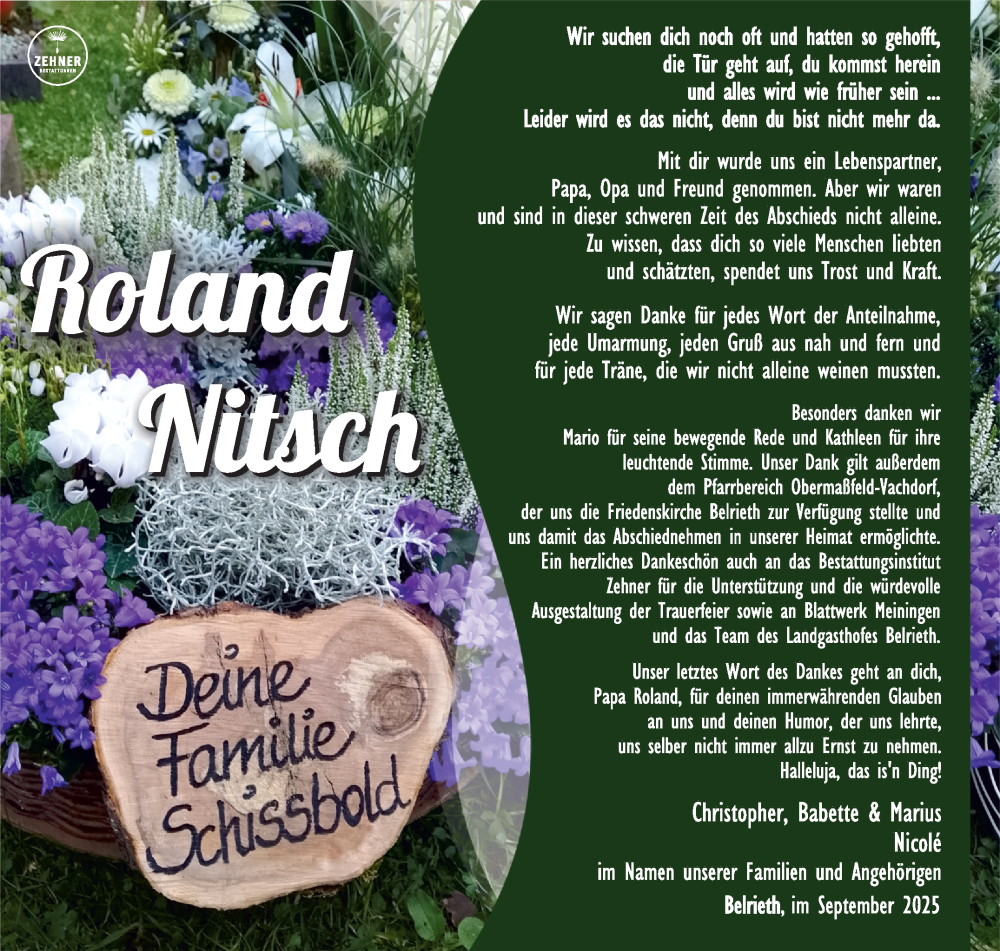 Traueranzeige für Roland Nitsch vom 27.09.2025 aus Südthüringer Presse