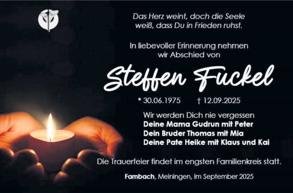  Traueranzeige für Steffen Fuckel vom 23.09.2025 aus Südthüringer Presse