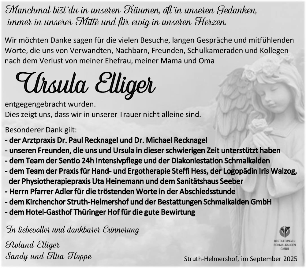  Traueranzeige für Ursula Elliger vom 13.09.2025 aus Südthüringer Presse