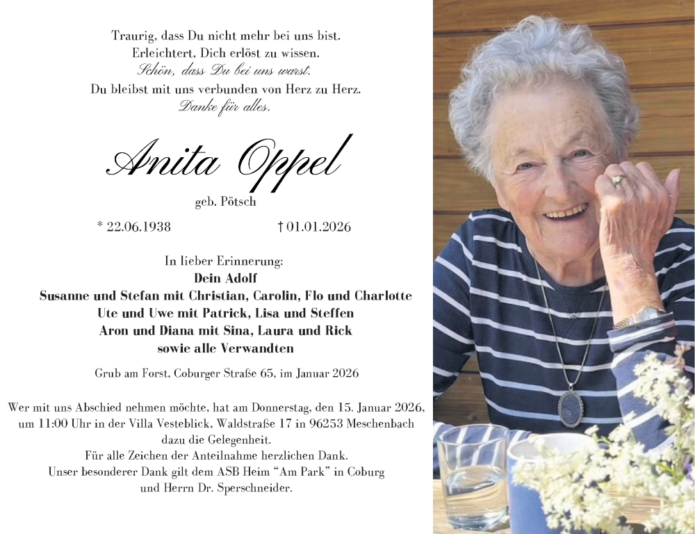  Traueranzeige für Anita Oppel vom 10.01.2026 aus Neue Presse Coburg