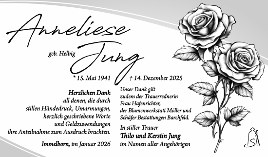 Traueranzeige von Anneliese Jung von Südthüringer Presse