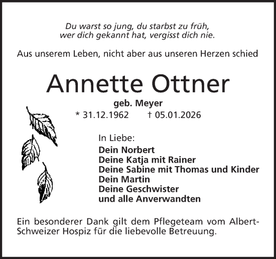 Traueranzeige von Annette Ottner von Frankenpost