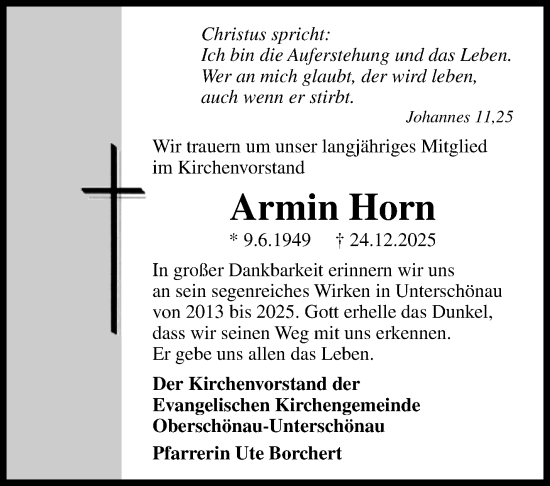 Traueranzeige von Armin Horn von Südthüringer Presse