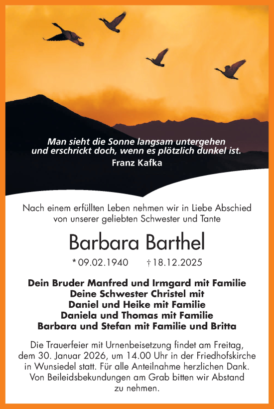 Traueranzeige von Barbara Barthel von Frankenpost