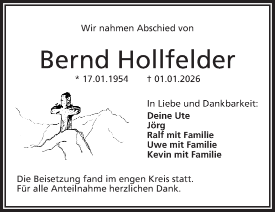 Traueranzeige von Bernd Hollfelder von Frankenpost