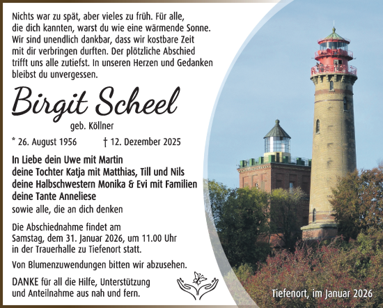 Traueranzeige von Birgit Scheel von Südthüringer Presse