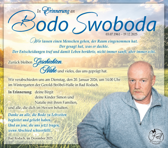 Traueranzeige von Bodo Swoboda von Neue Presse Coburg