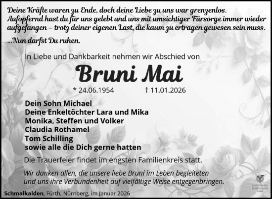Traueranzeige von Bruni Mai von Südthüringer Presse