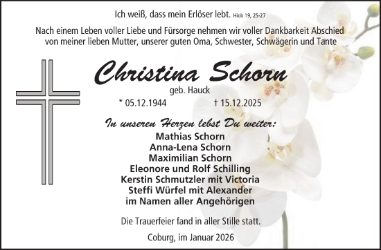 Traueranzeige von Christina Schorn von Neue Presse Coburg