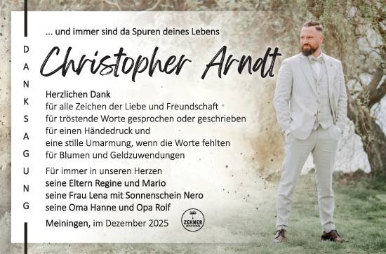 Traueranzeige von Christopher Arndt von Südthüringer Presse