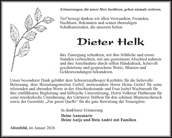 Traueranzeige von Dieter Helk von Südthüringer Presse