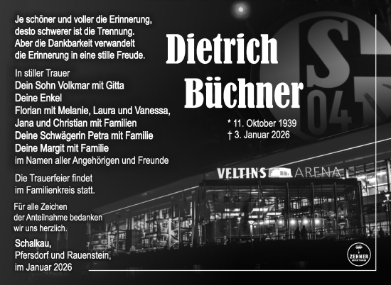 Traueranzeige von Dietrich Büchner von Südthüringer Presse