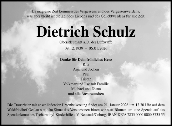 Traueranzeige von Dietrich Schulz von Neue Presse Coburg