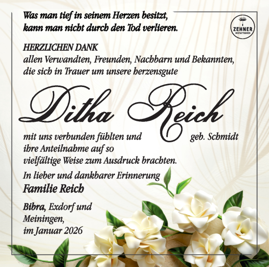 Traueranzeige von Ditha Reich von Südthüringer Presse