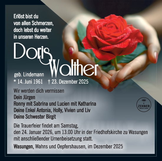 Traueranzeige von Doris Walther von Südthüringer Presse