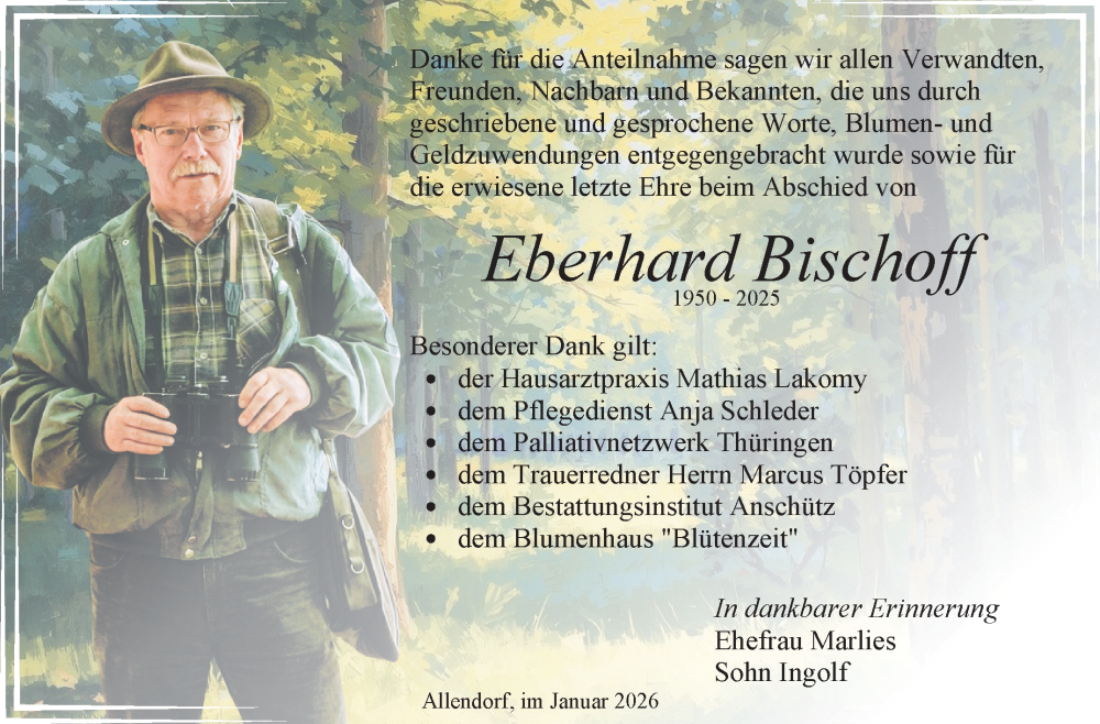  Traueranzeige für Eberhard Bischoff vom 17.01.2026 aus Südthüringer Presse