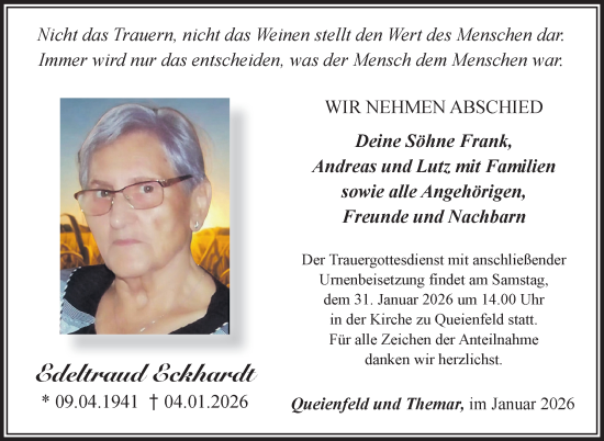 Traueranzeige von Edeltraud Eckhardt von Südthüringer Presse