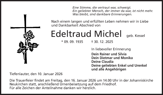 Traueranzeige von Edeltraud Michel von Neue Presse Coburg