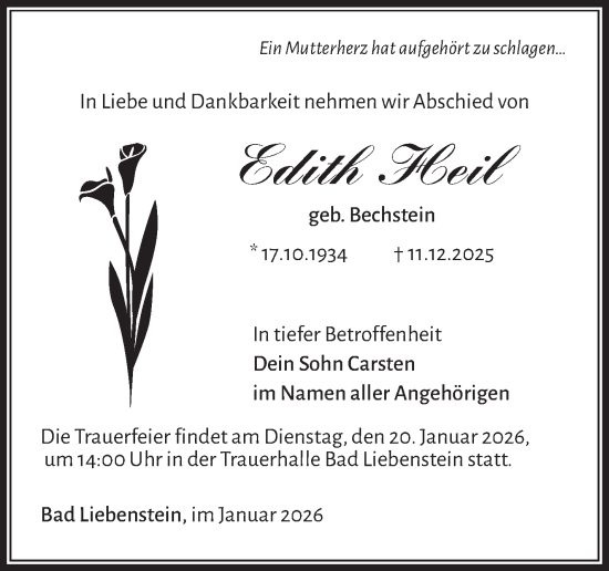 Traueranzeige von Edith Heil von Südthüringer Presse