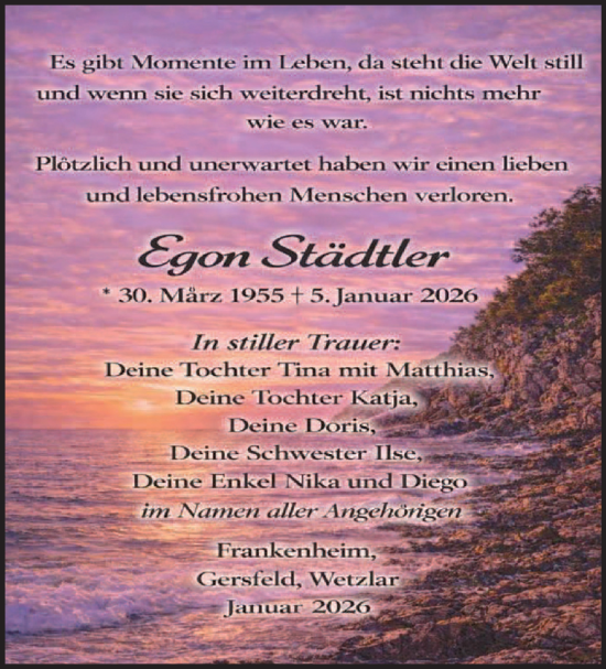 Traueranzeige von Egon Städtler von Südthüringer Presse