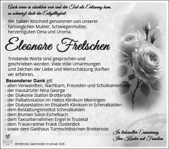 Traueranzeige von Eleonore Fretschen von Südthüringer Presse