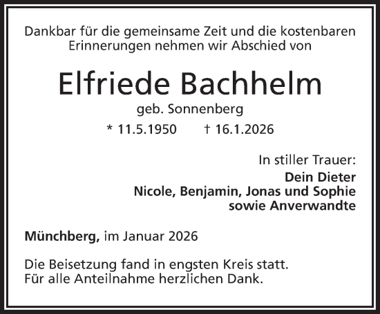 Traueranzeige von Elfriede Bachhelm von Frankenpost