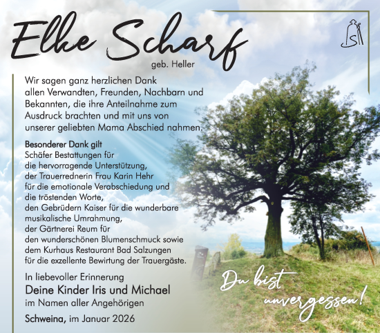 Traueranzeige von Elke Scharf von Südthüringer Presse