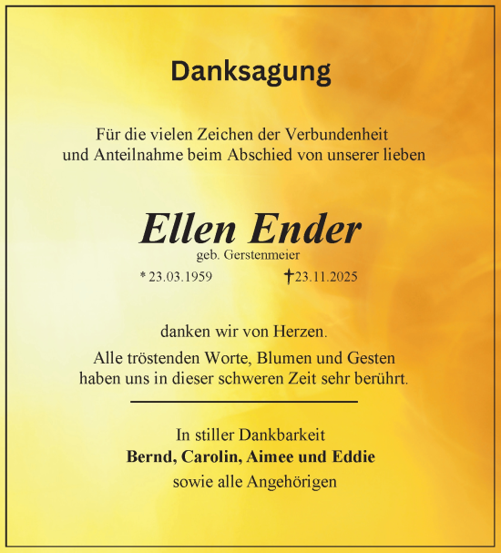 Traueranzeige von Ellen Ender von Südthüringer Presse