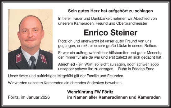 Traueranzeige von Enrico Steiner von Südthüringer Presse