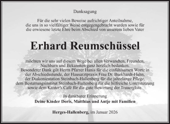 Traueranzeige von Erhard Reumschüssel von Südthüringer Presse
