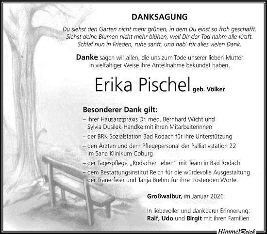 Traueranzeige von Erika Pischel von Neue Presse Coburg