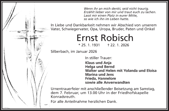 Traueranzeige von Ernst Robisch von Frankenpost