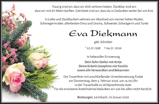 Traueranzeige von Eva Diekmann von Südthüringer Presse