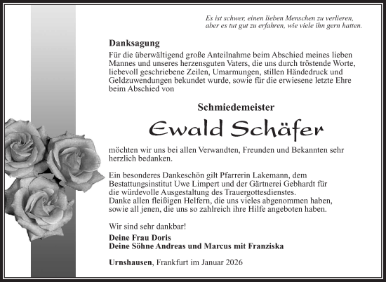 Traueranzeige von Ewald Schäfer von Südthüringer Presse