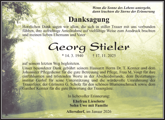 Traueranzeige von Georg Stieler von Südthüringer Presse