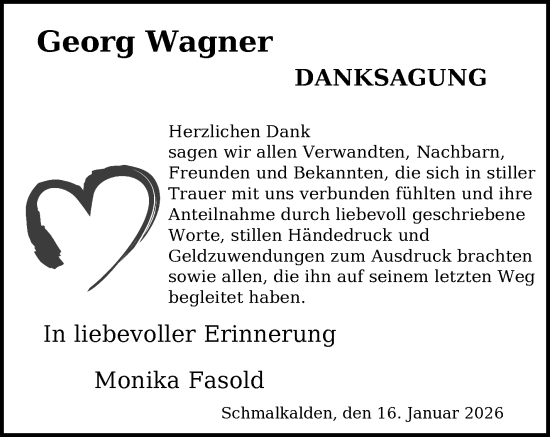 Traueranzeige von Georg Wagner von Südthüringer Presse