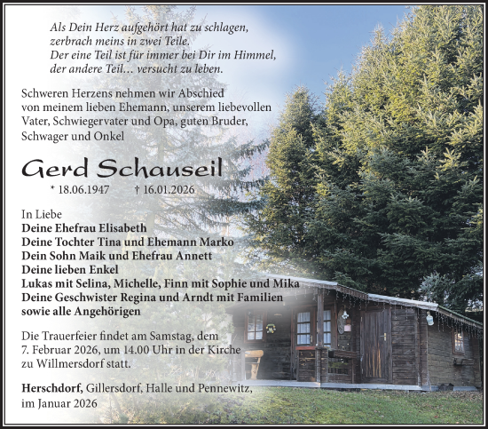 Traueranzeige von Gerd Schauseil von Südthüringer Presse