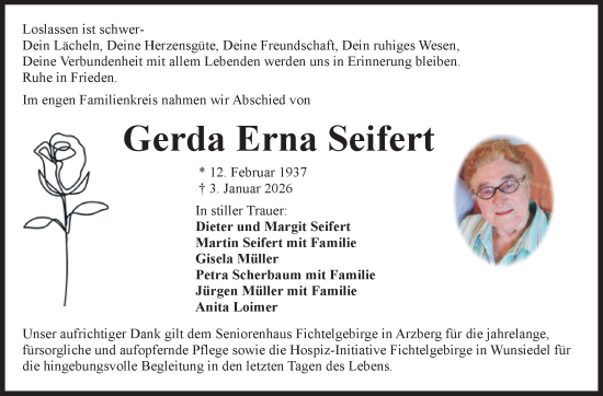 Traueranzeige von Gerda Erna Seifert von Frankenpost