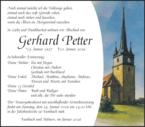 Traueranzeige von Gerhard Petter von Südthüringer Presse