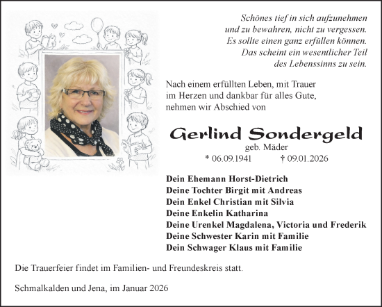 Traueranzeige von Gerlind Sondergeld von Südthüringer Presse