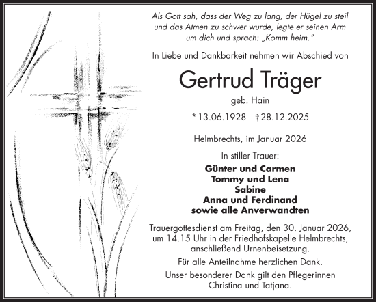 Traueranzeige von Gertrud Träger von Frankenpost