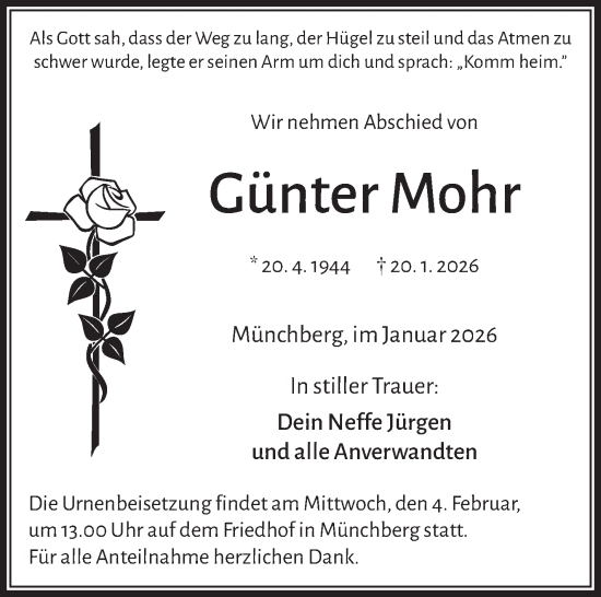 Traueranzeige von Günter Mohr von Frankenpost