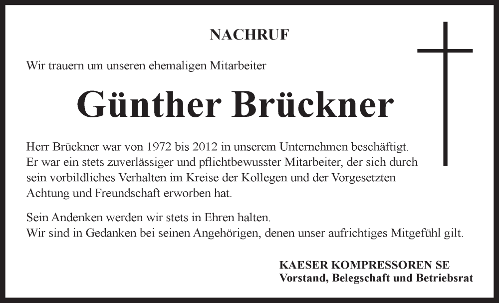  Traueranzeige für Günther Brückner vom 21.01.2026 aus Neue Presse Coburg