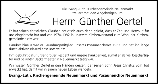 Traueranzeige von Günther Oertel von Frankenpost