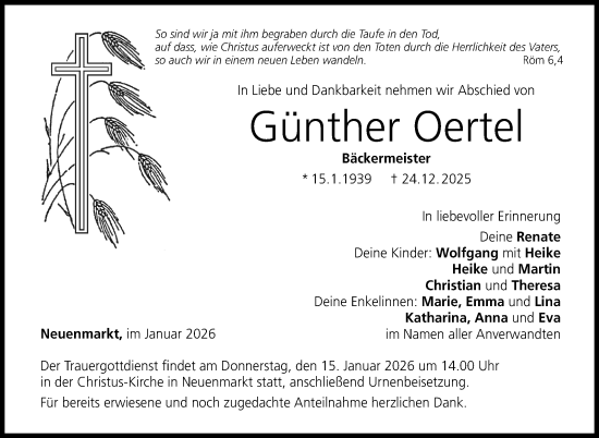Traueranzeige von Günther Oertel von Frankenpost